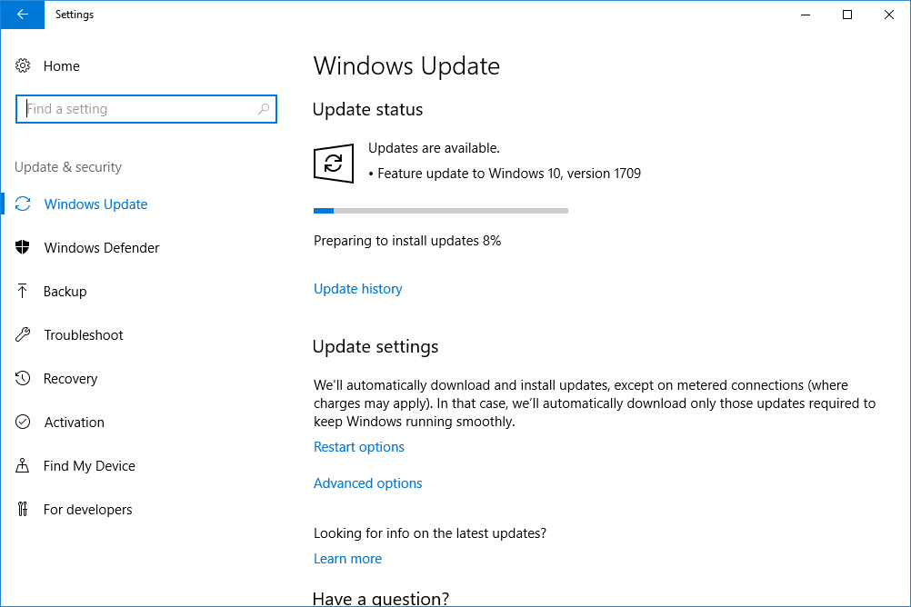 Error checking for windows updates